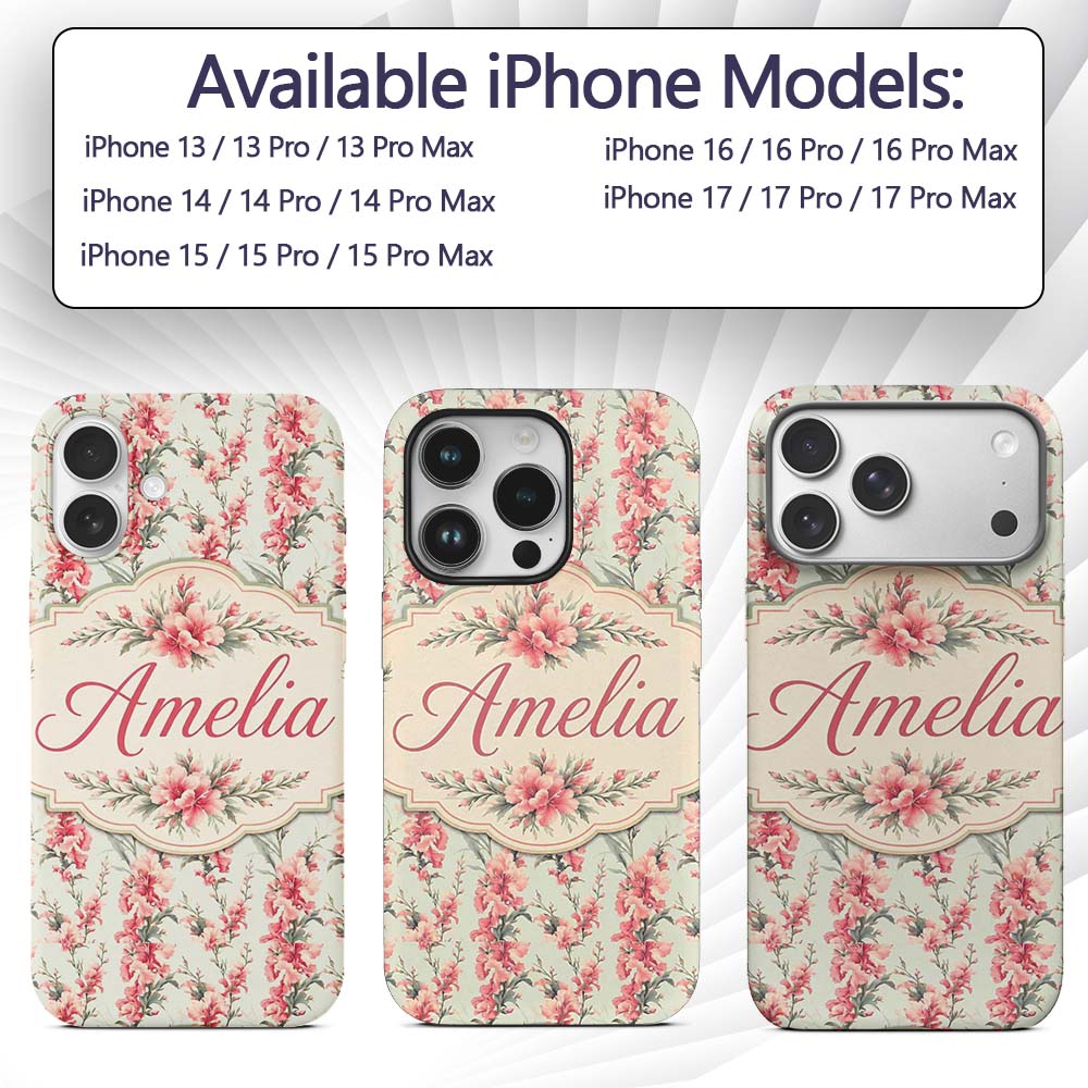 Delicate Pink Floral Seamless Pattern on Soft Custom Name Protective Phone Case Mobile Cover Durable Everyday Smartphone Shock Resistant