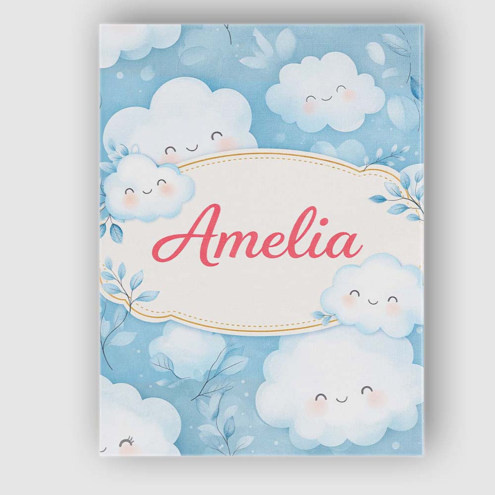 Personalised Name Soft Smiling Cloud Blue Sky Baby Pattern Stylish Custom Unique Canvas Wall Art Print Decor Picture Ready to Hang