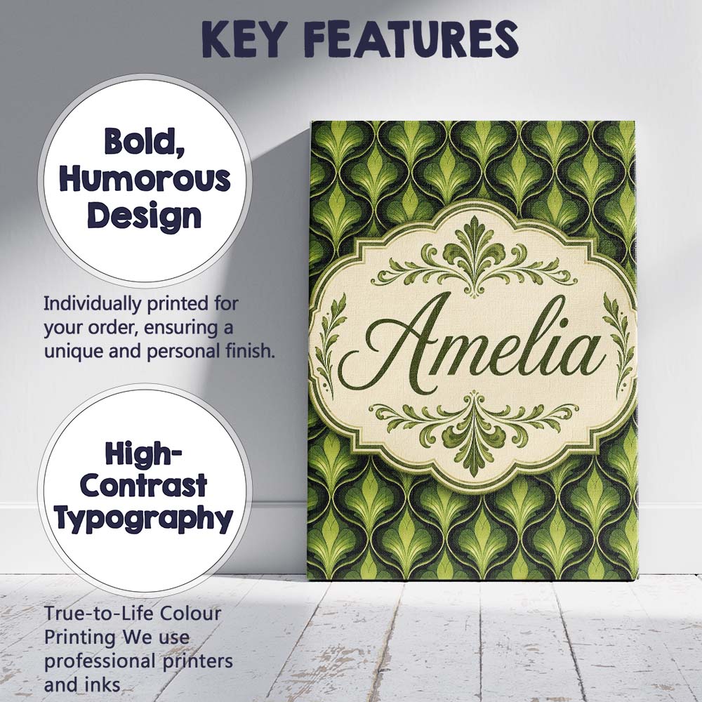 Personalised Name Elegant Olive Green Custom Unique Gift Idea Modern Room Accent Canvas Wall Art Print Decor Picture Ready to Hang