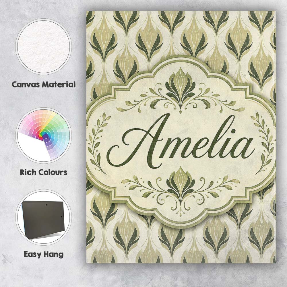Personalised Name Soft Sage Green Floral Custom Unique Gift Idea Elegant Feature Canvas Wall Art Print Decor Picture Ready to Hang