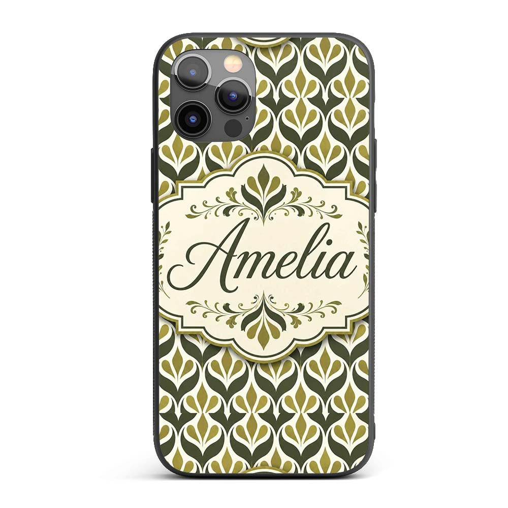 Olive and Black Floral Damask Seamless Pattern Custom Name Protective Phone Case Mobile Cover Durable Everyday Smartphone Shock Resistant