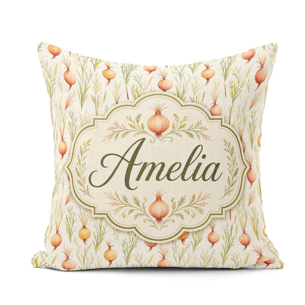 Custom Name Delicate Onion and Herb Seamless Pattern Soft Garden Square Filled Cushion Throw Pillow Sofa Bed Home Decor Zip Washable UK Made