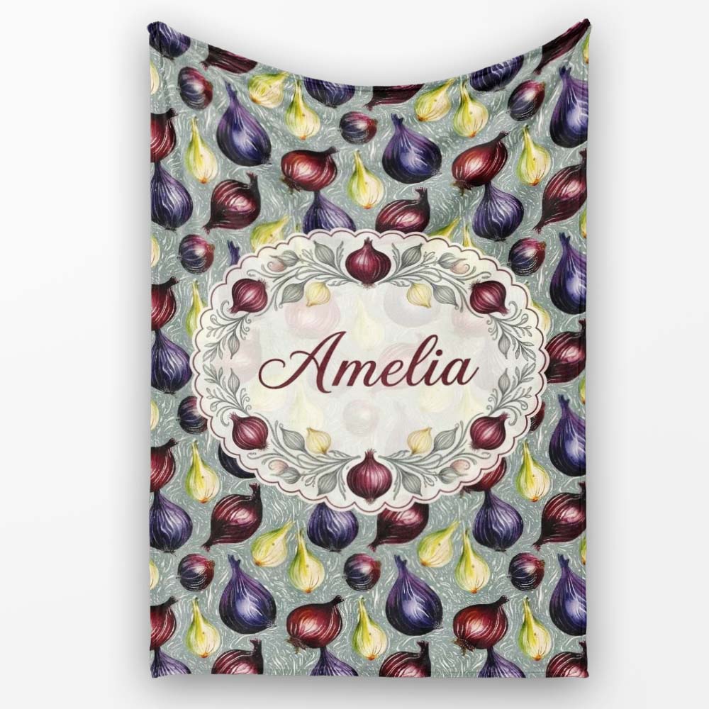 Colorful Onion Variety Seamless Pattern Rustic Farm Produce Design Personalised Custom Name Super Soft Fleece Blanket Bed Sofa Throw