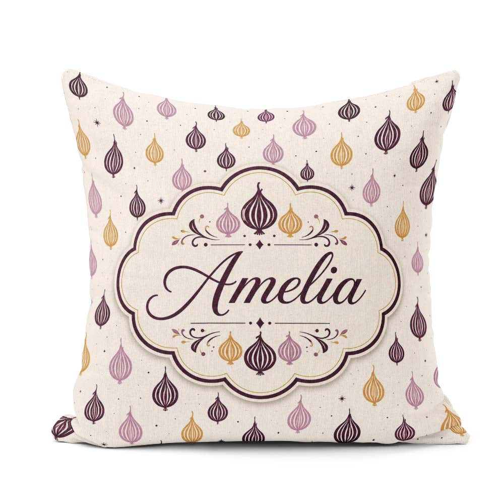 Custom Name Small Scale Onion Repeat Pattern and Mustard Minimal Square Filled Cushion Throw Pillow Sofa Bed Home Decor Zip Washable UK Made
