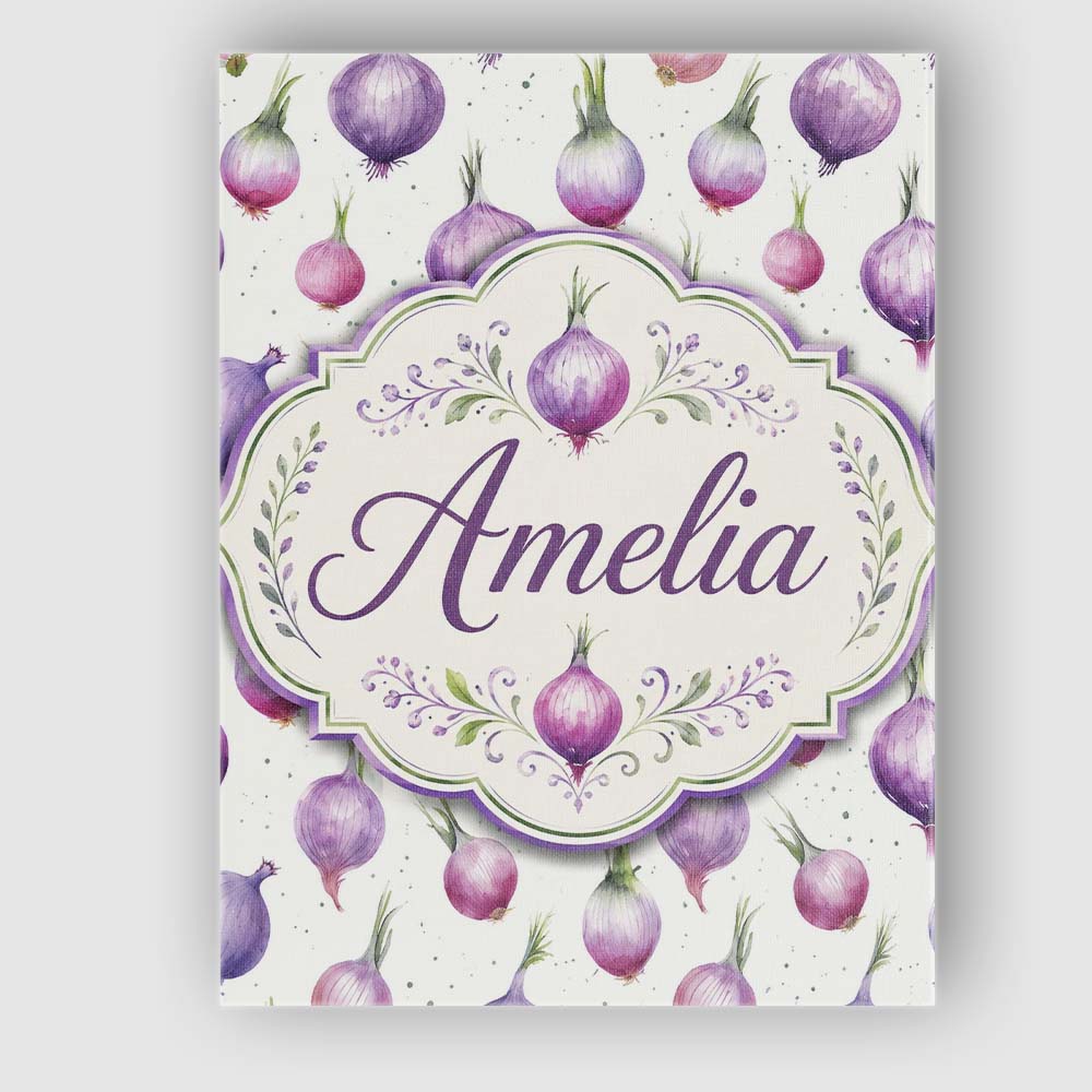 Personalised Name Watercolor Purple Onion Custom Unique Gift Idea Elegant Feature Canvas Wall Art Print Decor Picture Ready to Hang