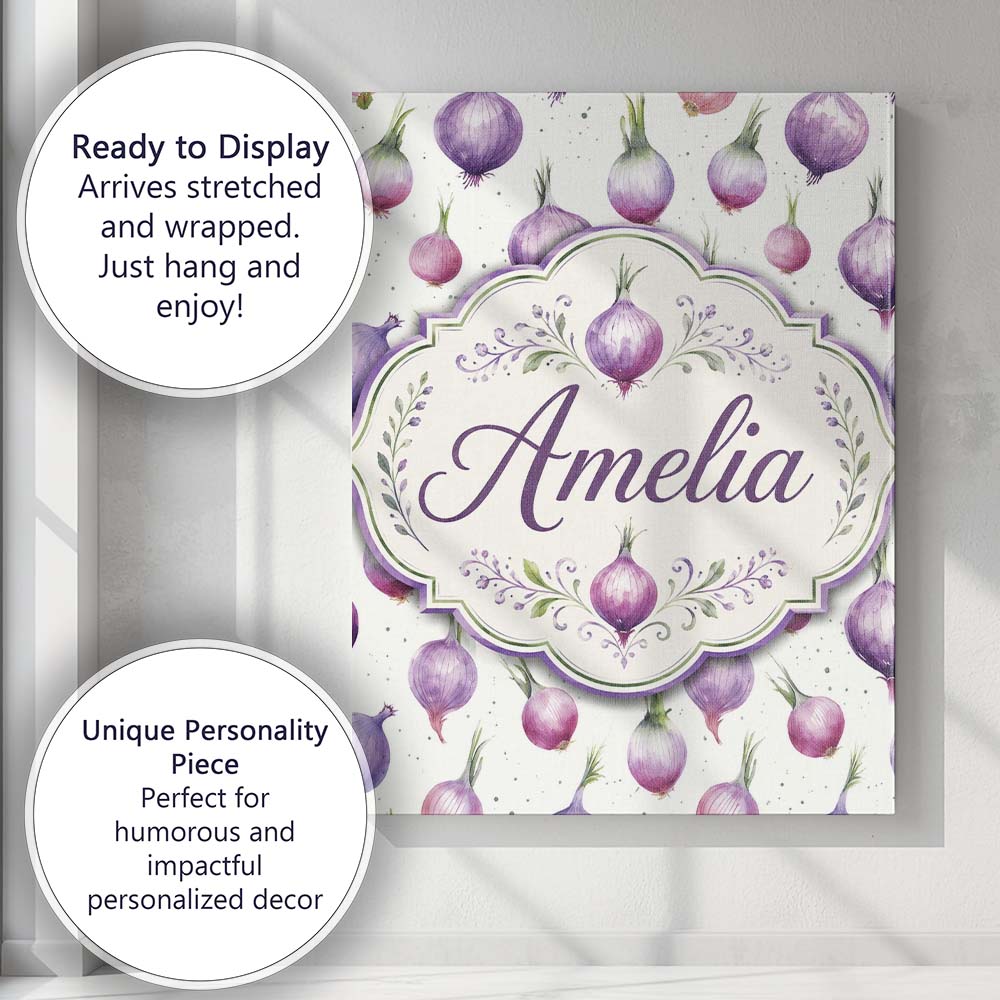 Personalised Name Watercolor Purple Onion Custom Unique Gift Idea Elegant Feature Canvas Wall Art Print Decor Picture Ready to Hang