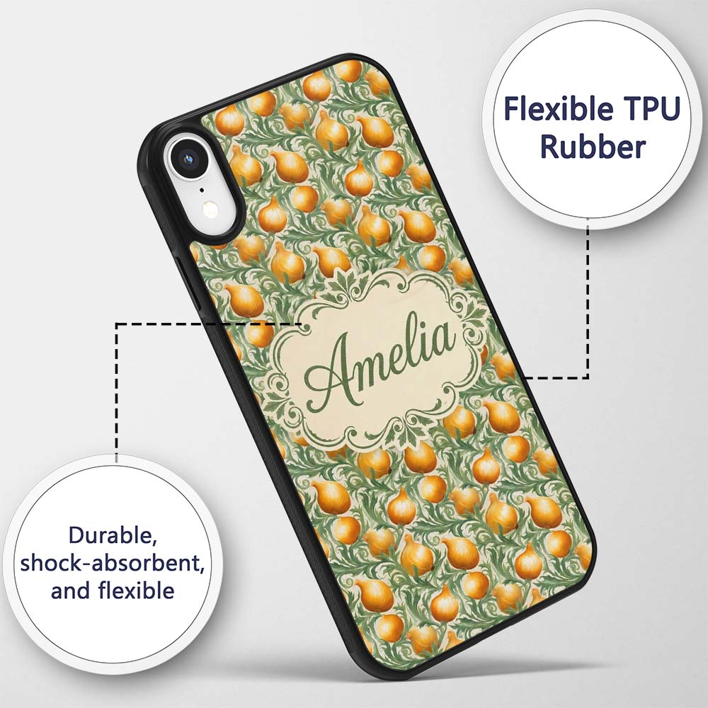 Ornate Golden Onion Vine Pattern Printed Design Custom Name Protective Phone Case Mobile Cover Durable Everyday Smartphone Shock Resistant