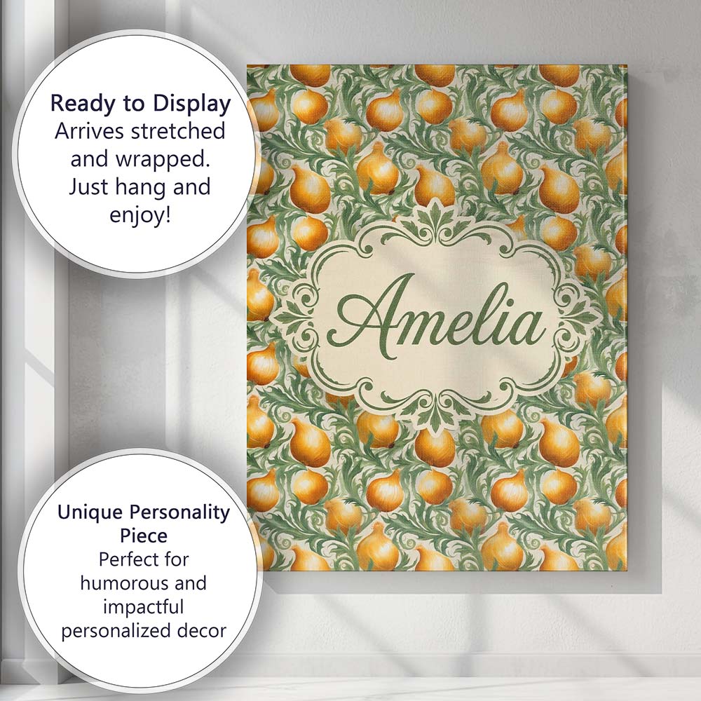 Personalised Name Ornate Golden Onion Vine Custom Unique Gift Idea Elegant Feature Canvas Wall Art Print Decor Picture Ready to Hang