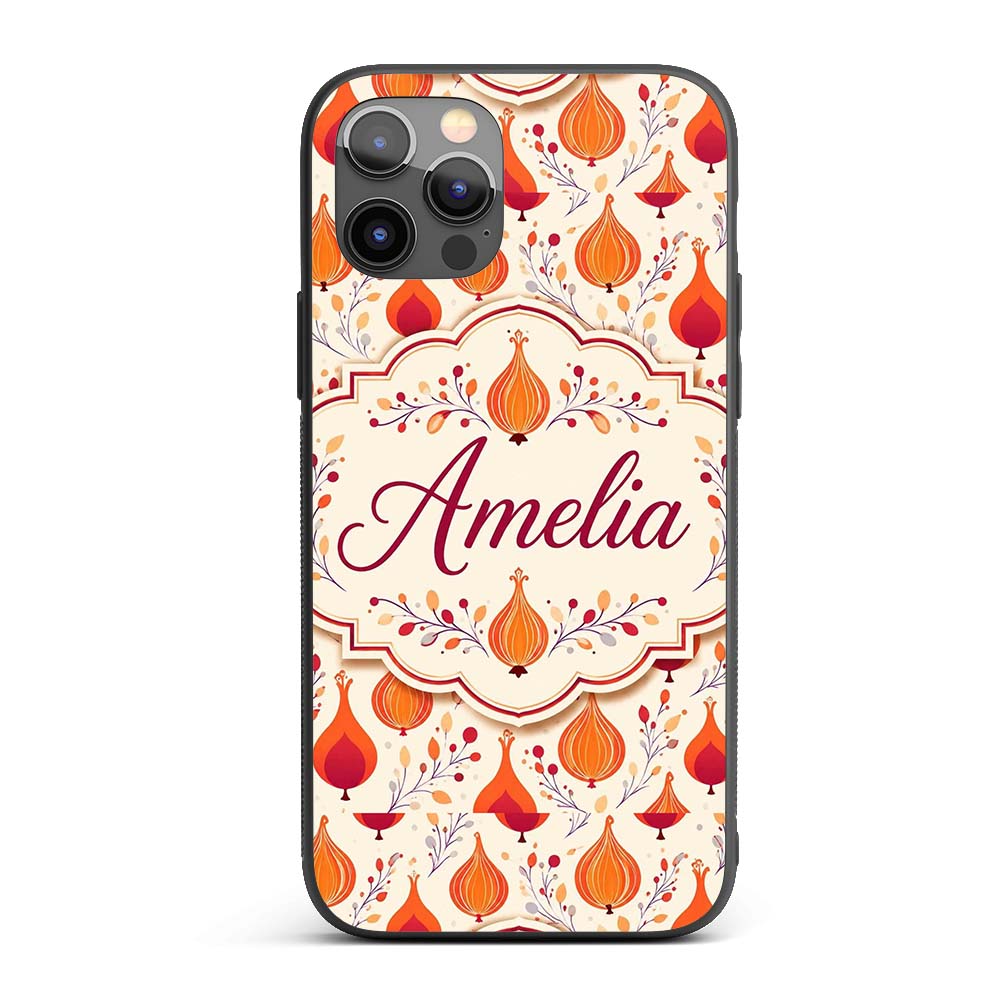Bright Orange Onion Seamless Pattern Modern Folk Custom Name Protective Phone Case Mobile Cover Durable Everyday Smartphone Shock Resistant
