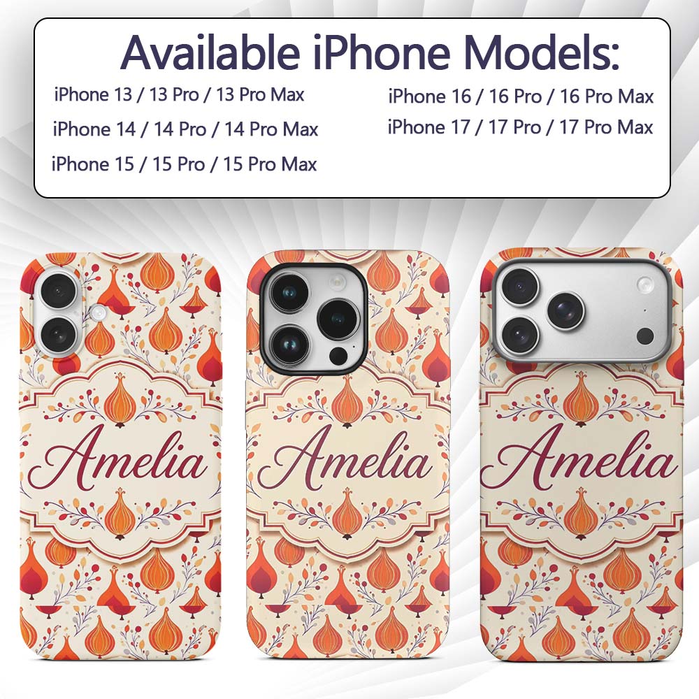 Bright Orange Onion Seamless Pattern Modern Folk Custom Name Protective Phone Case Mobile Cover Durable Everyday Smartphone Shock Resistant