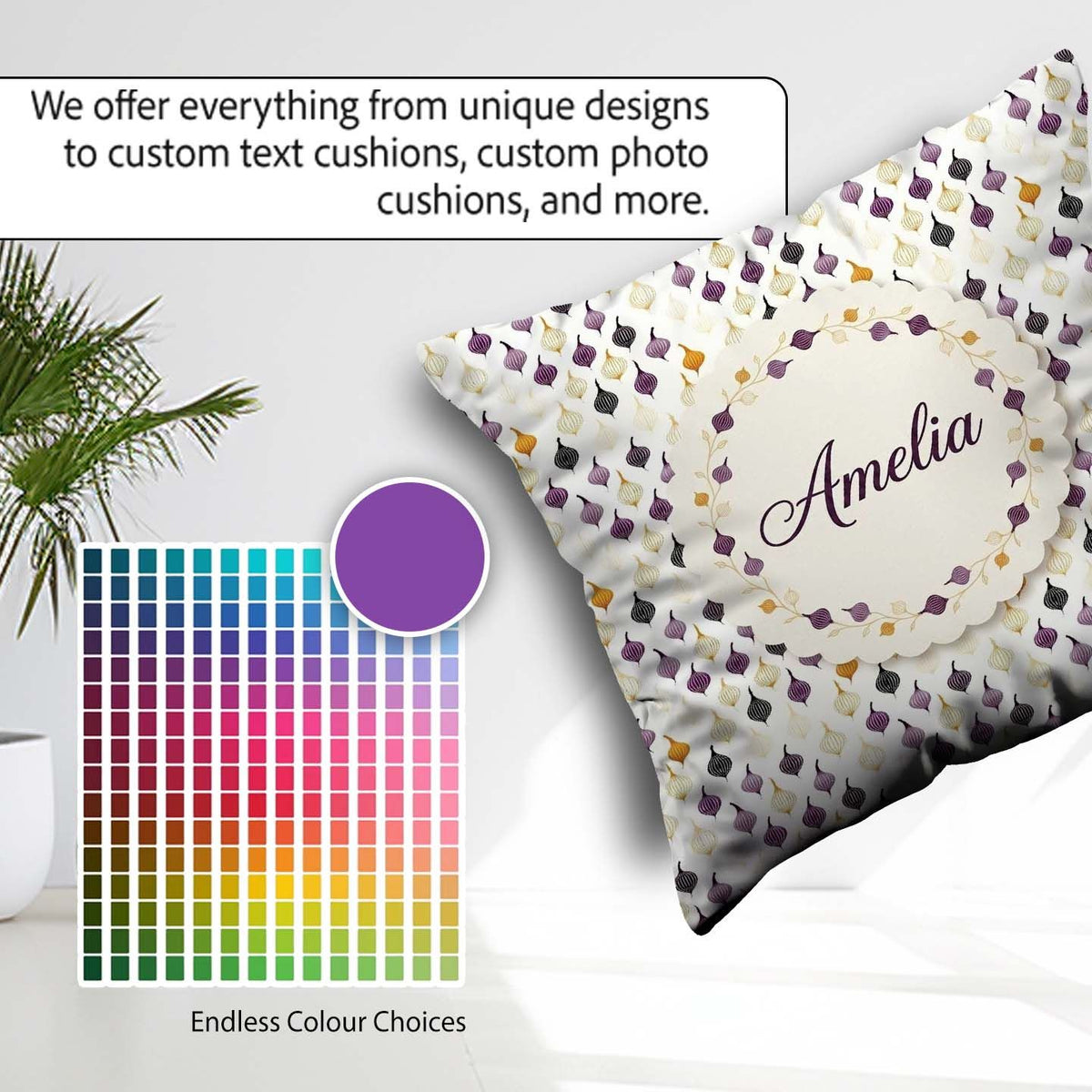 Custom Name Minimal Onion Repeat Black Purple Scandinavian Style Square Filled Cushion Throw Pillow Sofa Bed Home Decor Zip Washable UK Made