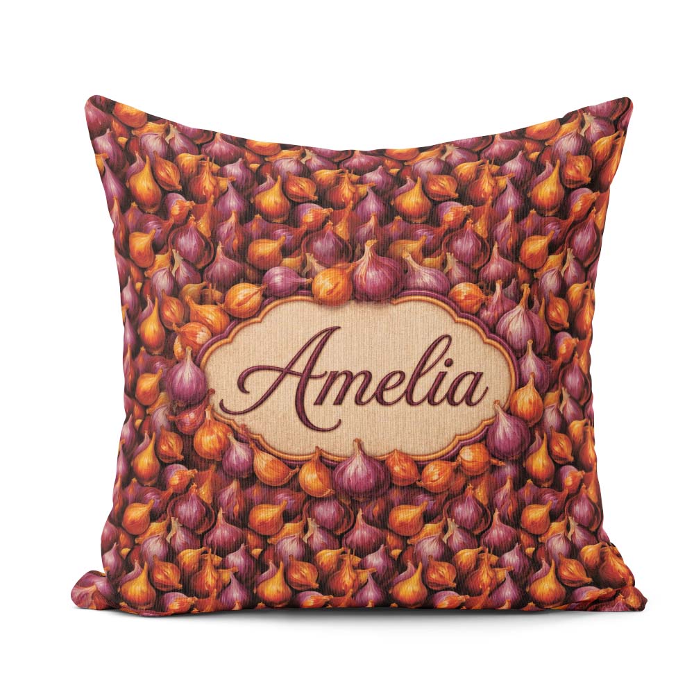 Custom Name Rich Onion Harvest Seamless Deep Red and Gold Rustic Square Filled Cushion Throw Pillow Sofa Bed Home Decor Zip Washable UK Made