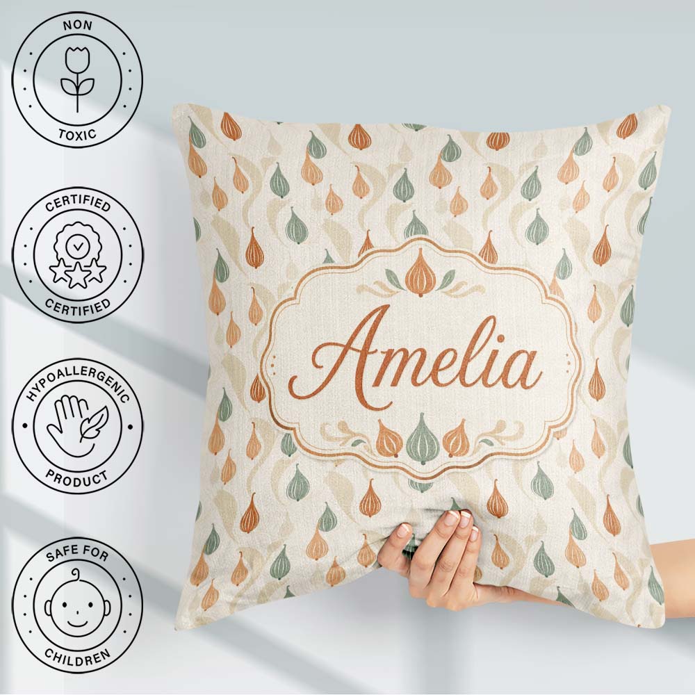 Custom Name Soft Onion Sage Green and Terracotta Botanical Style Square Filled Cushion Throw Pillow Sofa Bed Home Decor Zip Washable UK Made