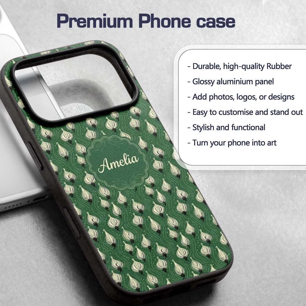 Dark Green Onion Seamless Pattern Elegant Minimal Custom Name Protective Phone Case Mobile Cover Durable Everyday Smartphone Shock Resistant