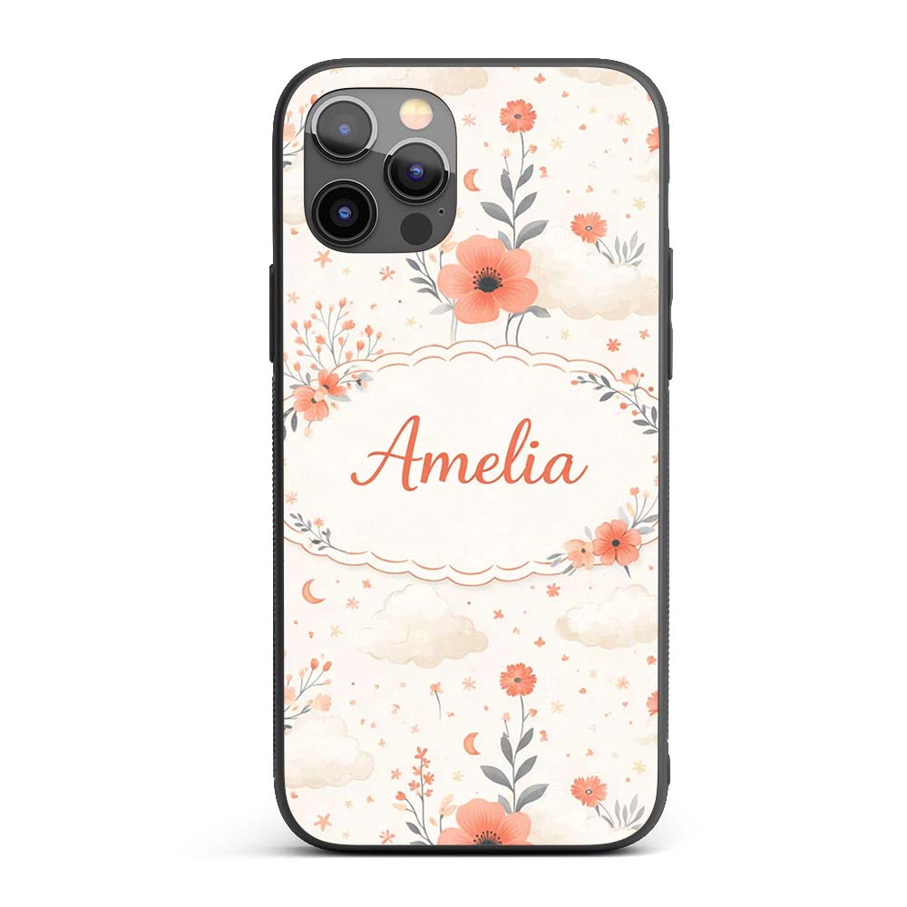 Watercolour Floral Cloud Pattern Soft Peach Tones Custom Name Protective Phone Case Mobile Cover Durable Everyday Smartphone Shock Resistant