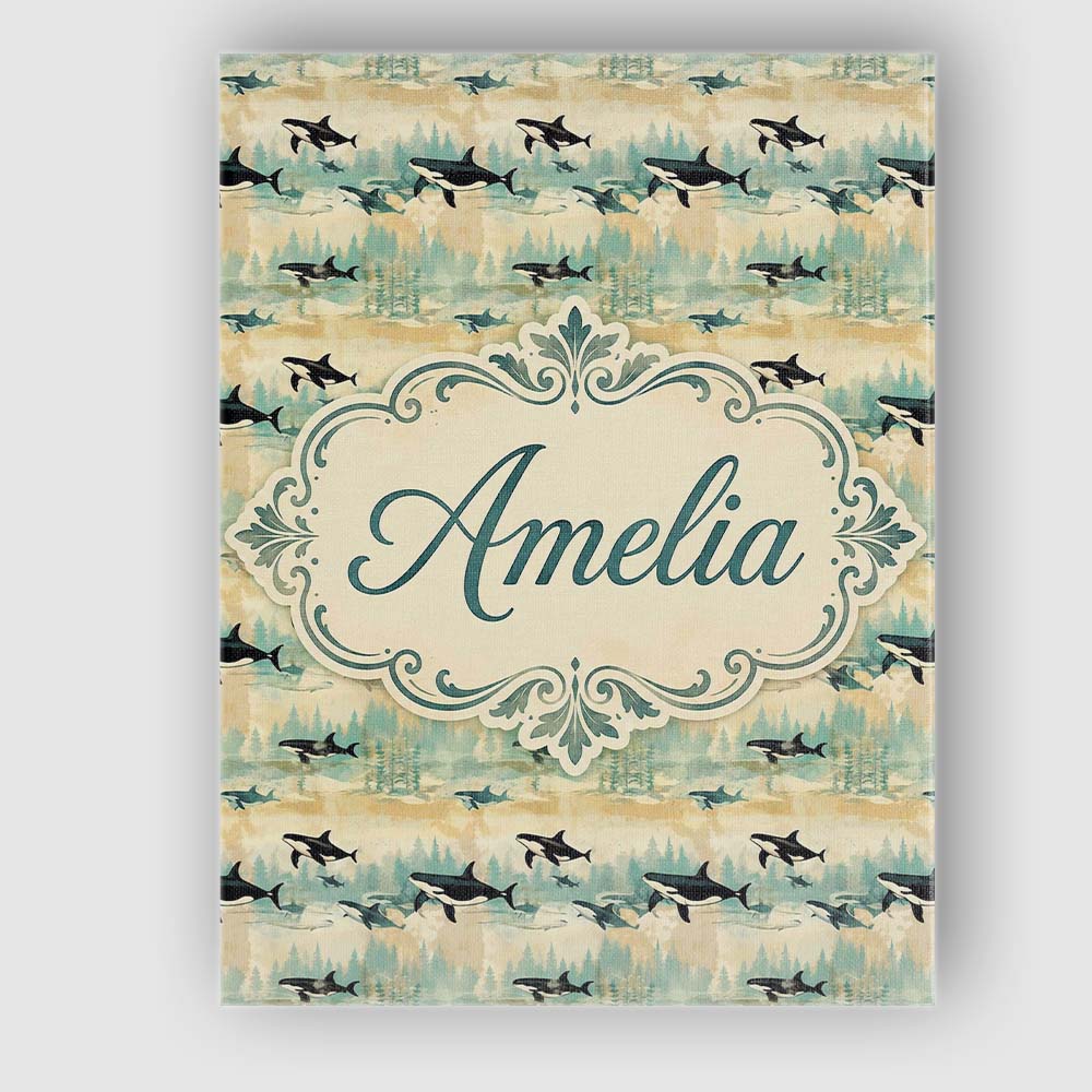 Personalised Name Orca Whale River and Custom Modern Room Accent Elegant Feature Canvas Wall Art Print Decor Picture Ready to Hang