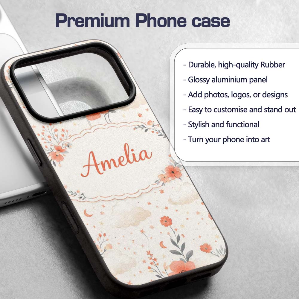 Watercolour Floral Cloud Pattern Soft Peach Tones Custom Name Protective Phone Case Mobile Cover Durable Everyday Smartphone Shock Resistant