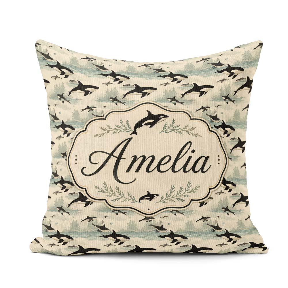 Custom Name Stylised Whale Underwater Seamless Pattern Botanical Square Filled Cushion Throw Pillow Sofa Bed Home Decor Zip Washable UK Made