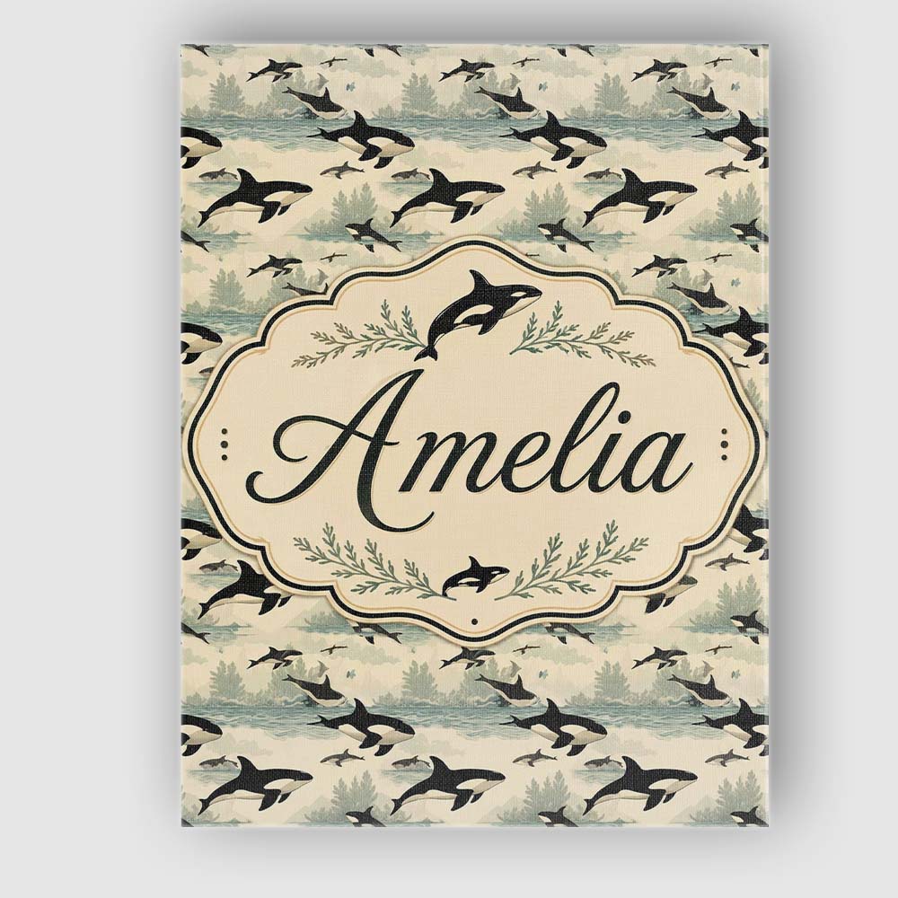 Personalised Name Stylised Orca Whale Custom Modern Room Accent Creative Decorator Style Canvas Wall Art Print Decor Picture Ready to Hang