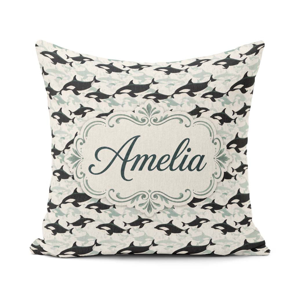 Custom Name Whale Seamless Pattern Minimal Ocean Marine Design Square Filled Cushion Throw Pillow Sofa Bed Home Decor Zip Washable UK Made