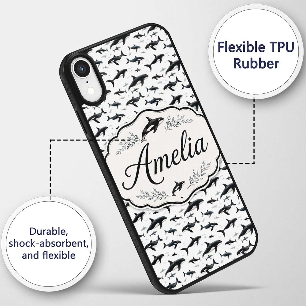 Realistic Orca Whale Seamless Printed Design Custom Name Protective Phone Case Mobile Cover Durable Everyday Smartphone Shock Resistant