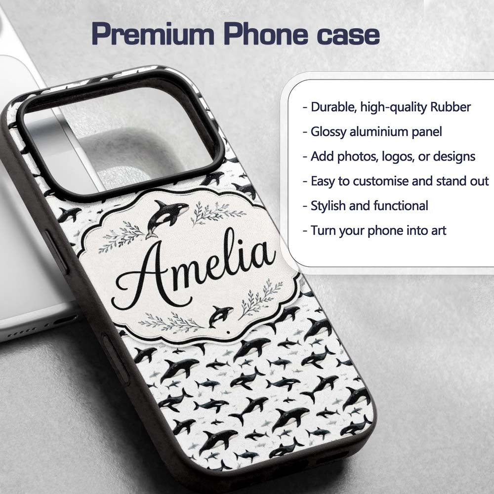 Realistic Orca Whale Seamless Printed Design Custom Name Protective Phone Case Mobile Cover Durable Everyday Smartphone Shock Resistant