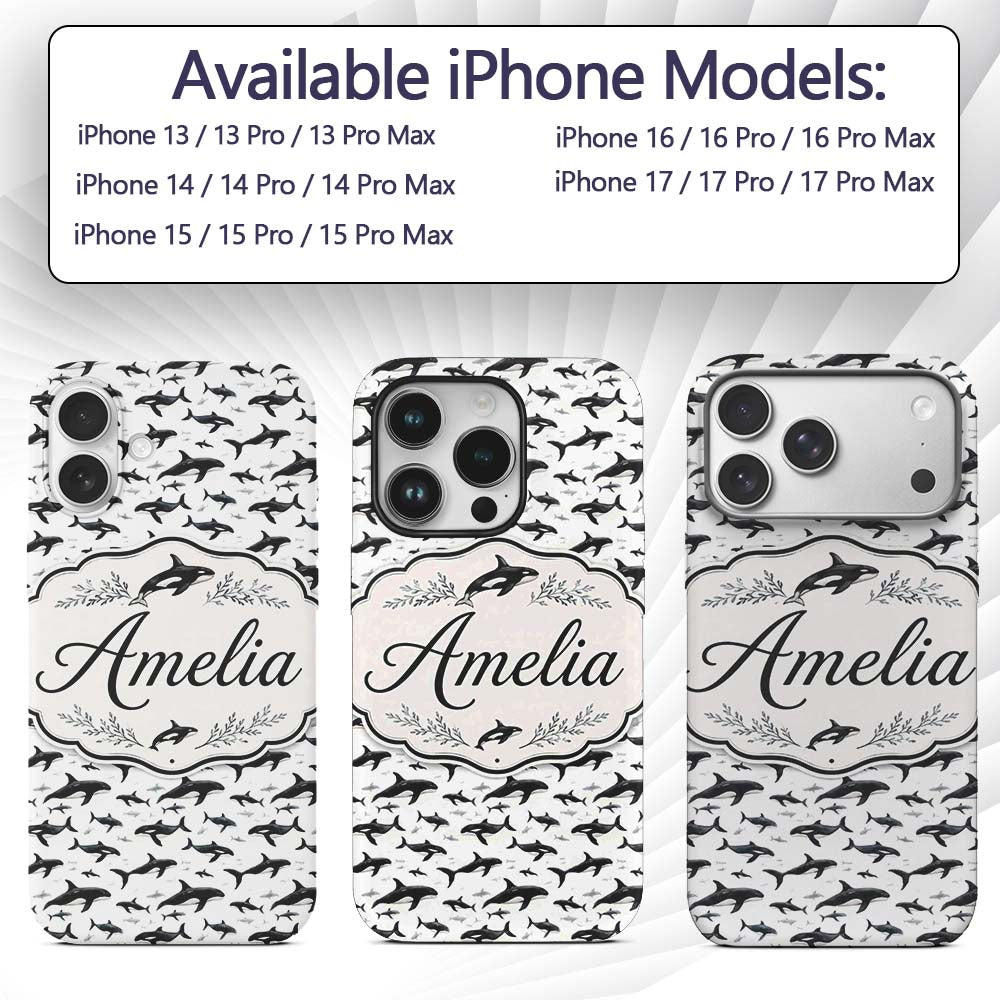 Realistic Orca Whale Seamless Printed Design Custom Name Protective Phone Case Mobile Cover Durable Everyday Smartphone Shock Resistant