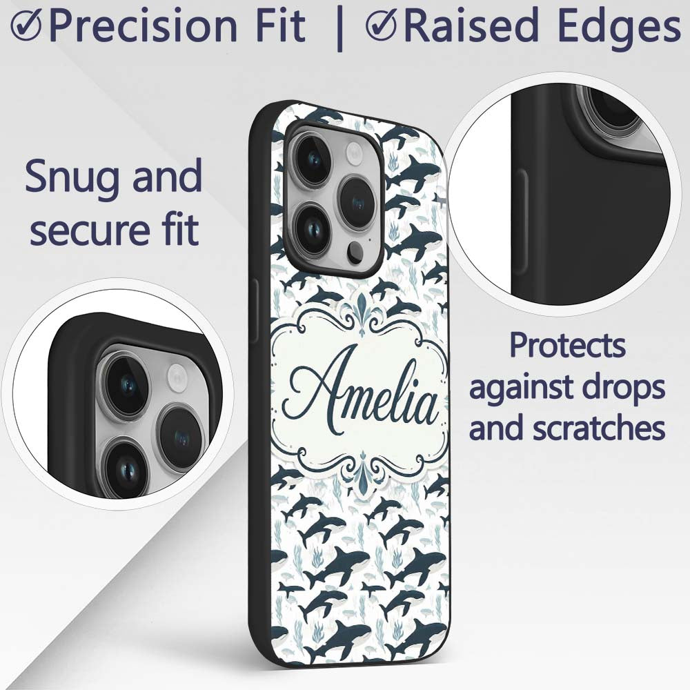 Realistic Orca Whale Water Reflection Seamless Custom Name Protective Phone Case Mobile Cover Durable Everyday Smartphone Shock Resistant