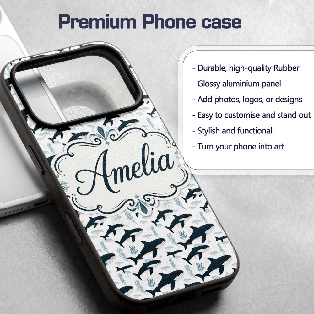 Realistic Orca Whale Water Reflection Seamless Custom Name Protective Phone Case Mobile Cover Durable Everyday Smartphone Shock Resistant