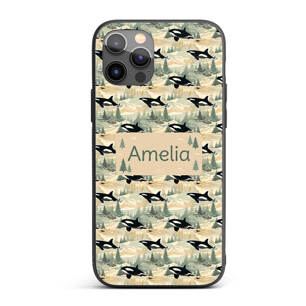 Artistic Orca Whale Splash Texture Printed Design Custom Name Protective Phone Case Mobile Cover Durable Everyday Smartphone Shock Resistant