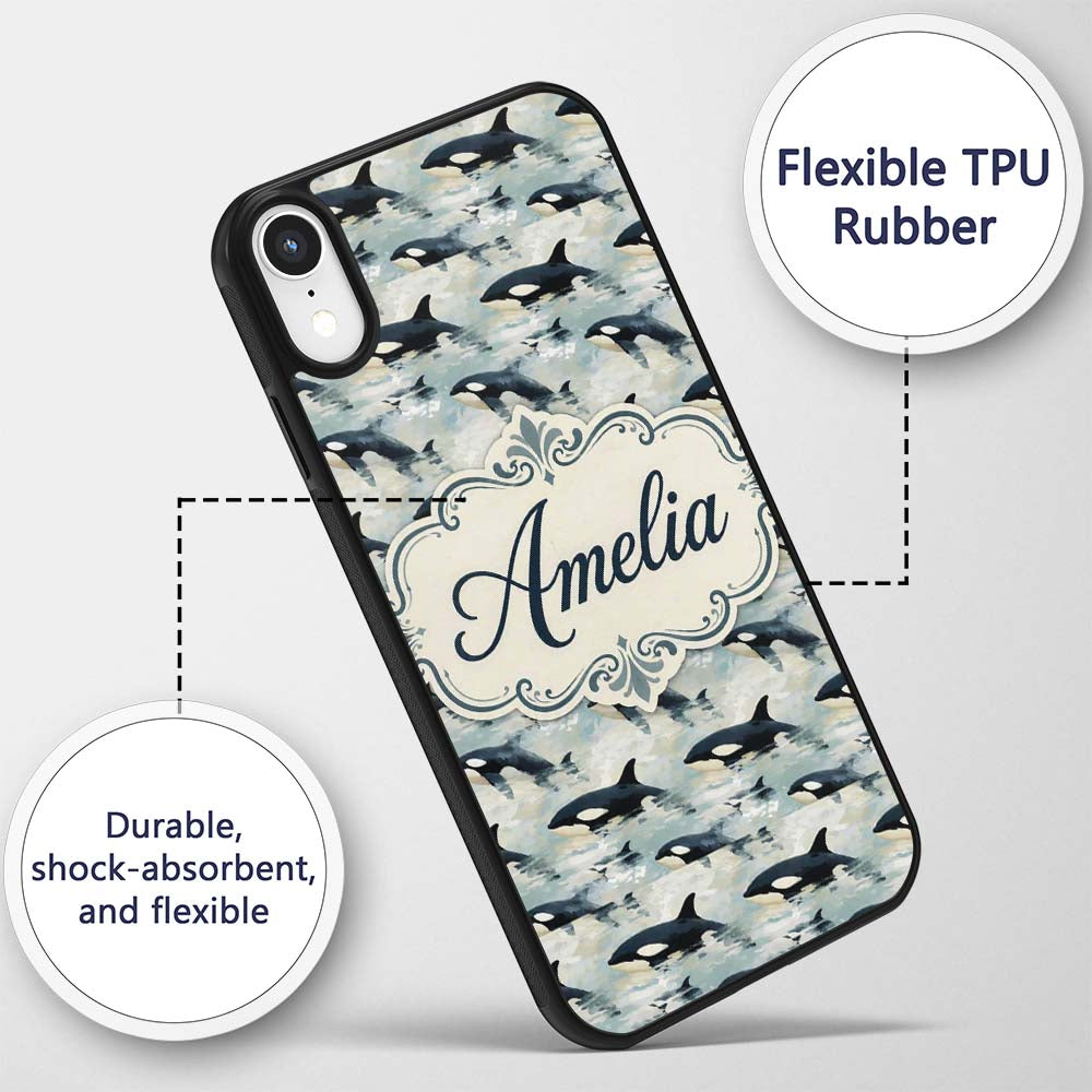 Orca Whale Ocean Surface Seamless Printed Design Custom Name Protective Phone Case Mobile Cover Durable Everyday Smartphone Shock Resistant