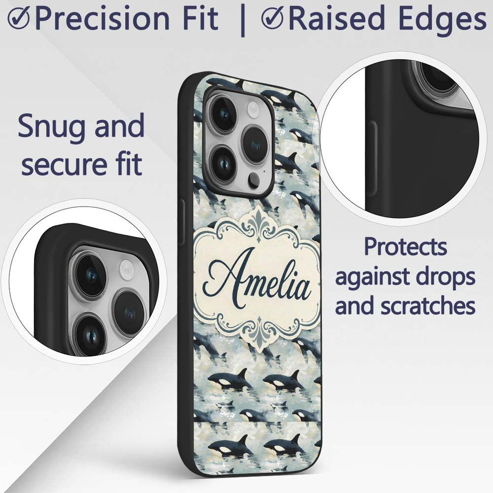 Orca Whale Ocean Surface Seamless Printed Design Custom Name Protective Phone Case Mobile Cover Durable Everyday Smartphone Shock Resistant