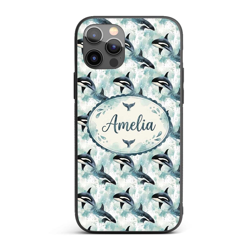 Orca Whale Coral Reef Seamless Pattern Vibrant Custom Name Protective Phone Case Mobile Cover Durable Everyday Smartphone Shock Resistant