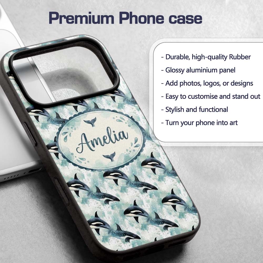 Orca Whale Coral Reef Seamless Pattern Vibrant Custom Name Protective Phone Case Mobile Cover Durable Everyday Smartphone Shock Resistant