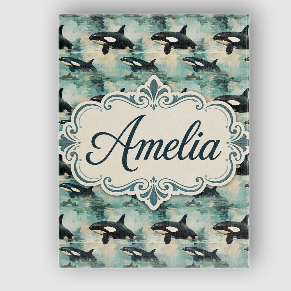 Personalised Name Orca Whale Bubble Ocean Custom Unique Gift Idea Elegant Feature Canvas Wall Art Print Decor Picture Ready to Hang