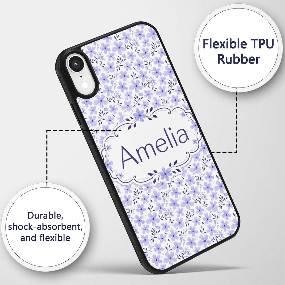 Purple Floral Meadow Seamless Pattern Simple Custom Name Protective Phone Case Mobile Cover Durable Everyday Smartphone Shock Resistant
