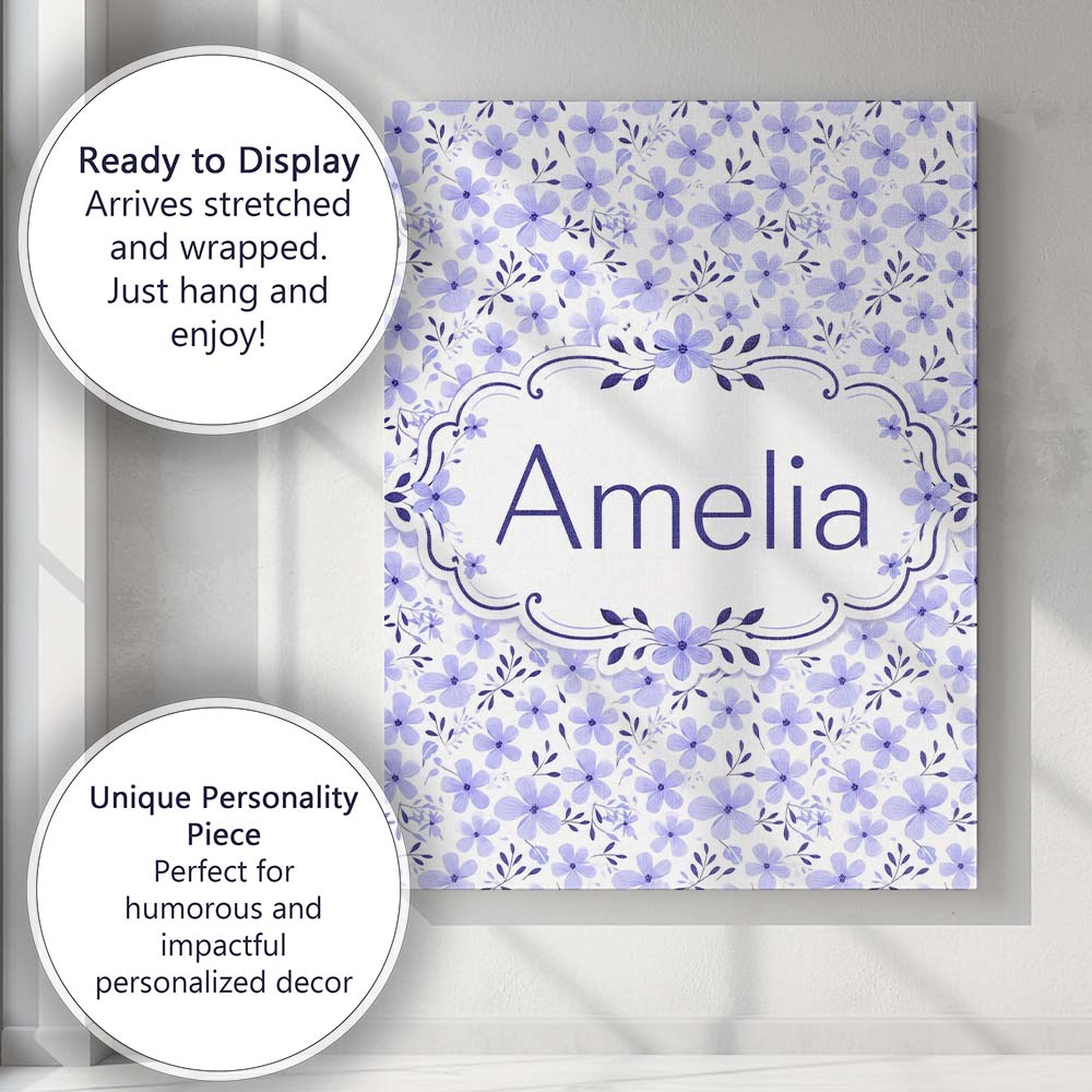 Personalised Name Purple Floral Meadow Custom Modern Room Accent Elegant Feature Canvas Wall Art Print Decor Picture Ready to Hang