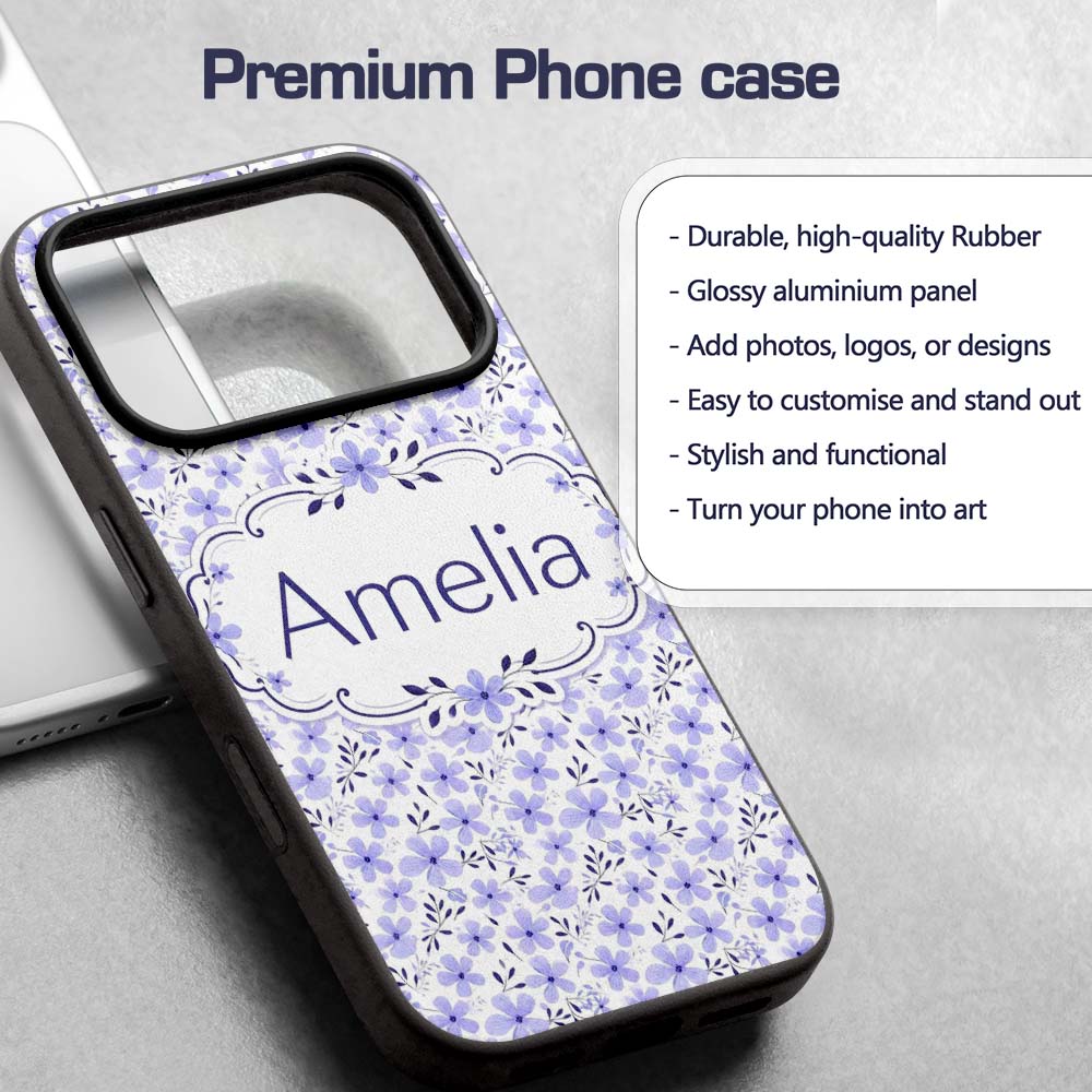 Purple Floral Meadow Seamless Pattern Simple Custom Name Protective Phone Case Mobile Cover Durable Everyday Smartphone Shock Resistant
