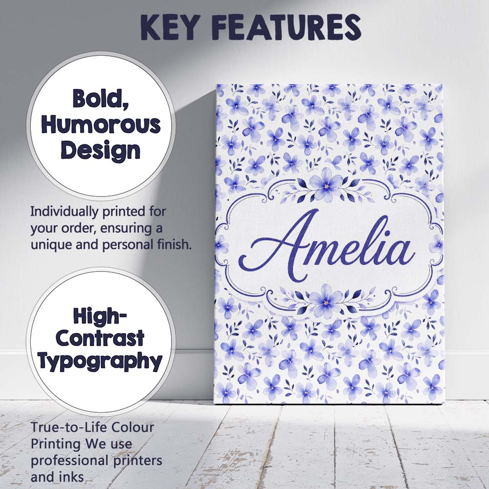 Personalised Name Soft Blue Watercolor Custom Modern Room Accent Elegant Feature Canvas Wall Art Print Decor Picture Ready to Hang