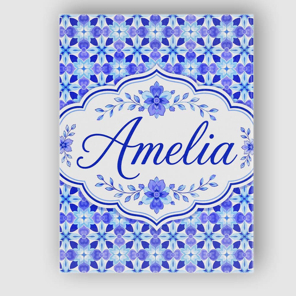 Personalised Name Blue Kaleidoscope Floral Custom Unique Gift Idea Elegant Feature Canvas Wall Art Print Decor Picture Ready to Hang