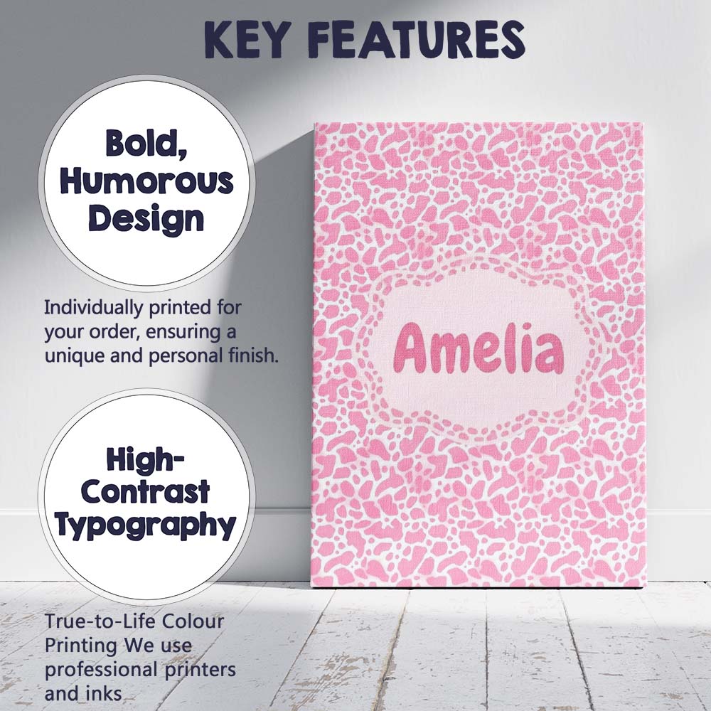 Personalised Name Pink Abstract Animal Custom Modern Room Accent Elegant Feature Canvas Wall Art Print Decor Picture Ready to Hang