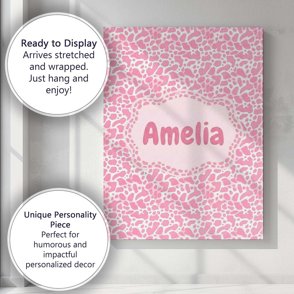 Personalised Name Pink Abstract Animal Custom Modern Room Accent Elegant Feature Canvas Wall Art Print Decor Picture Ready to Hang