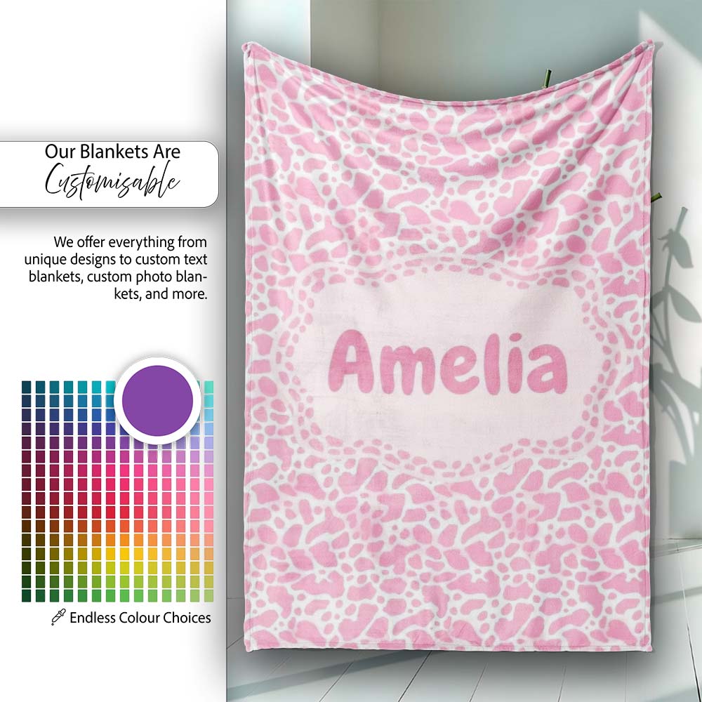 Pink Abstract Animal Print Seamless Pattern Soft Organic Shape Personalised Custom Name Super Soft Fleece Blanket Bed Sofa Throw