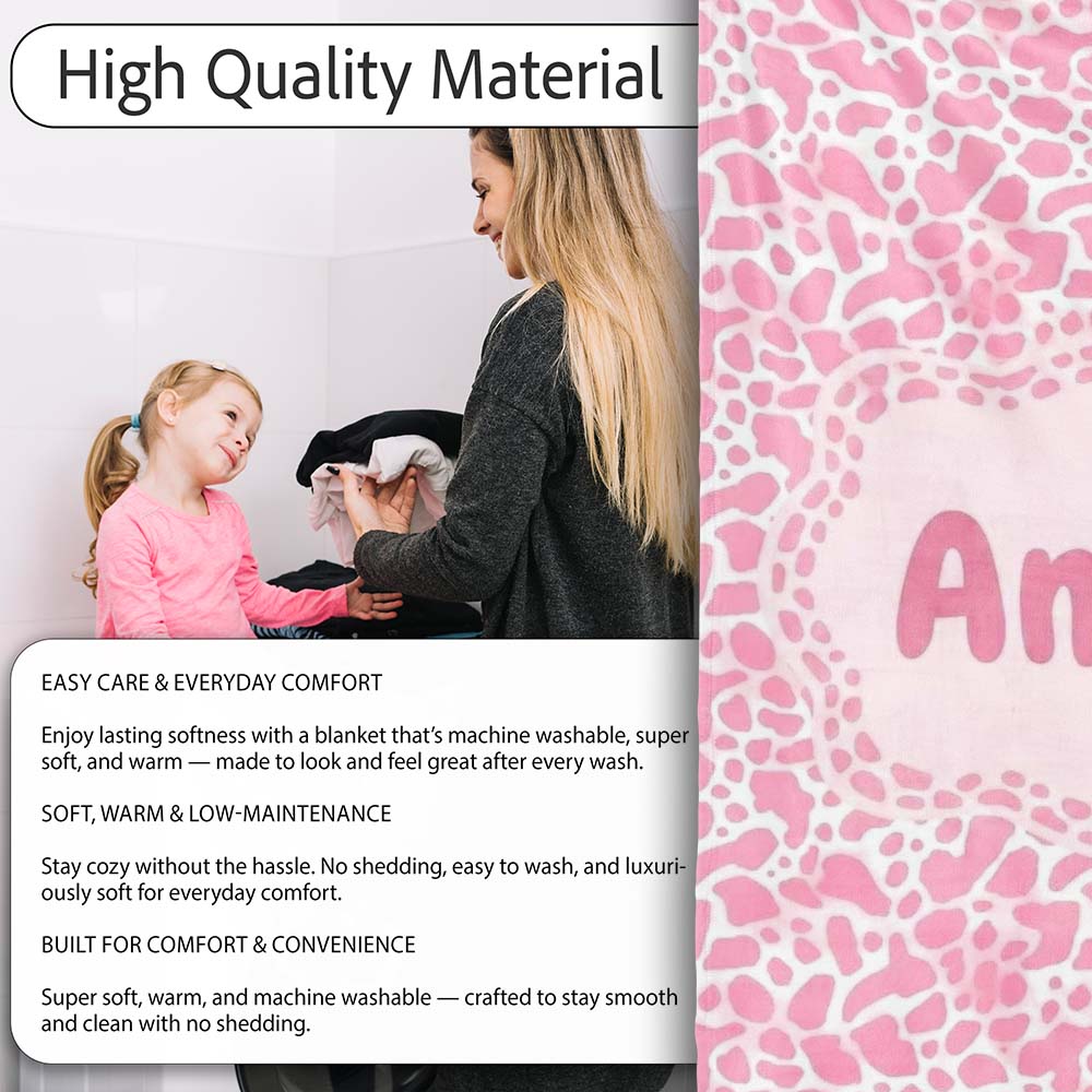 Pink Abstract Animal Print Seamless Pattern Soft Organic Shape Personalised Custom Name Super Soft Fleece Blanket Bed Sofa Throw