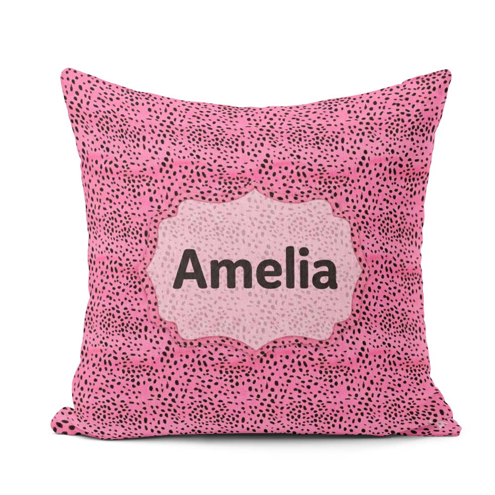 Custom Name Pink Dense Dot Seamless Pattern Bold Speckled Design Square Filled Cushion Throw Pillow Sofa Bed Home Decor Zip Washable UK Made