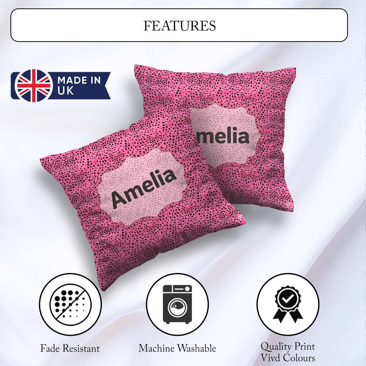 Custom Name Pink Dense Dot Seamless Pattern Bold Speckled Design Square Filled Cushion Throw Pillow Sofa Bed Home Decor Zip Washable UK Made