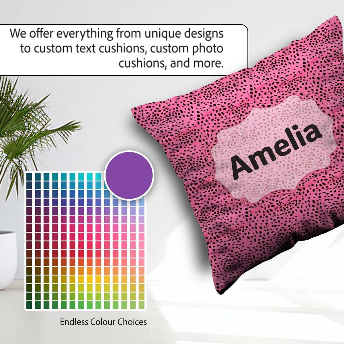 Custom Name Pink Dense Dot Seamless Pattern Bold Speckled Design Square Filled Cushion Throw Pillow Sofa Bed Home Decor Zip Washable UK Made