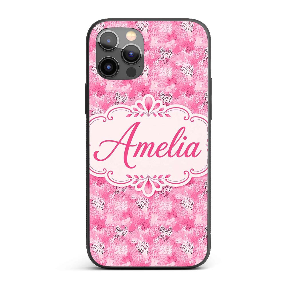 Pink Watercolor Abstract Texture Seamless Pattern Custom Name Protective Phone Case Mobile Cover Durable Everyday Smartphone Shock Resistant