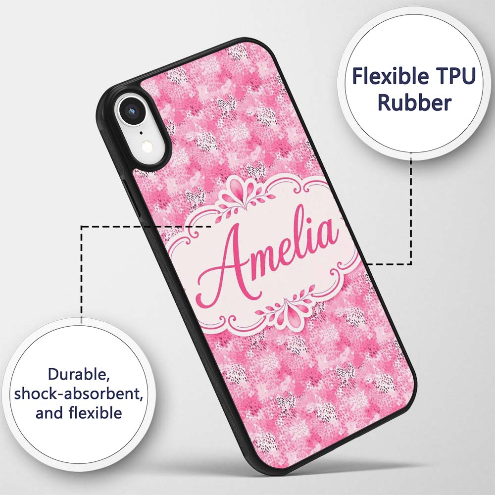 Pink Watercolor Abstract Texture Seamless Pattern Custom Name Protective Phone Case Mobile Cover Durable Everyday Smartphone Shock Resistant