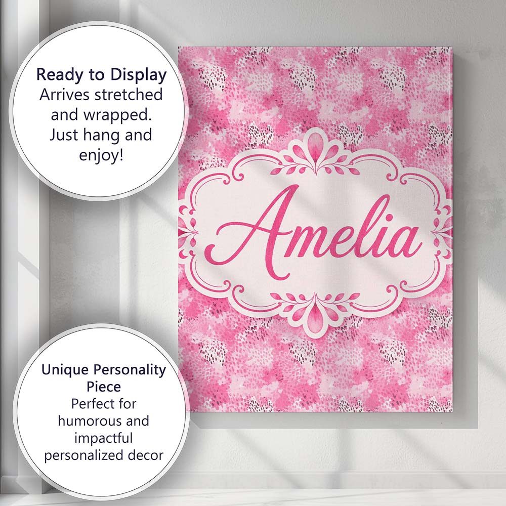 Personalised Name Pink Watercolor Abstract Custom Unique Gift Idea Elegant Feature Canvas Wall Art Print Decor Picture Ready to Hang